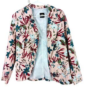 Open Front Floral Blazer Jacket By Lemon Tree Womens Size S Pink Vibrant Pattern